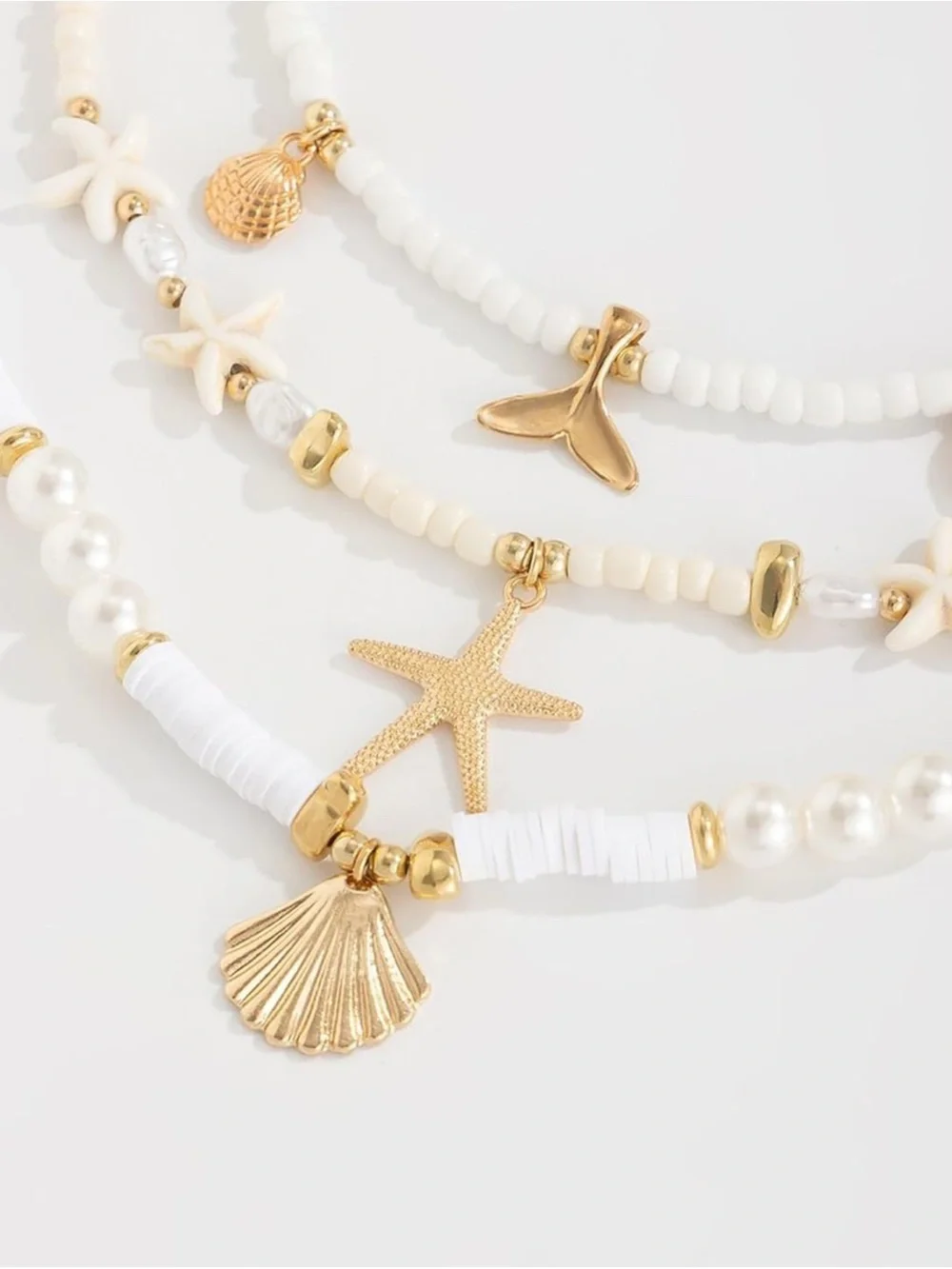 New! White and Gold Layered Coastal Charm Necklace Set and 2 Bracelets